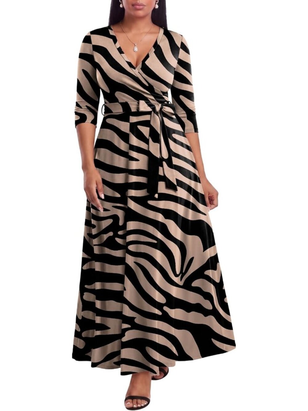 Plus Size Casual Maxi Dress for Women - Summer V-Neck Sundress, 3/4 Sleeve